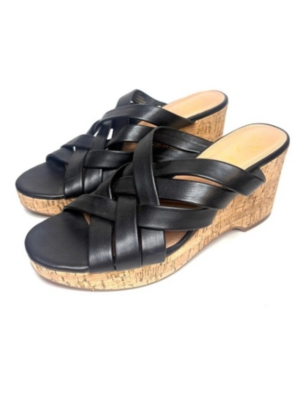 Sam & Libby Black Leather Wedge Sandals | 8